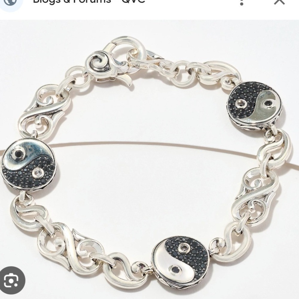 Third Person Sterling Creative Soul Yin Yang Black Spinel Bracelet Large NEW QVC
